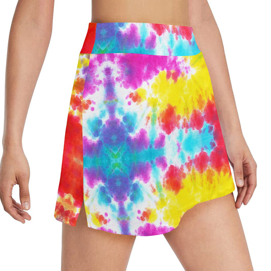 Tie Dye Rainbow Themed Print 17" Golf & Pickleball Skort with Pockets