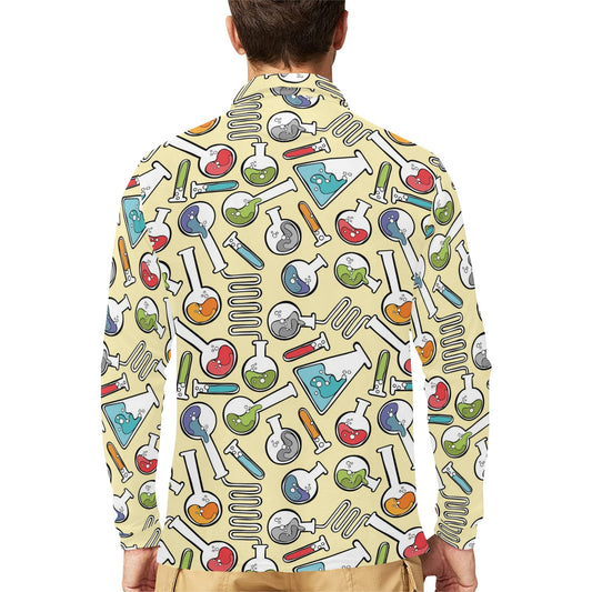Chemical Pattern Print Design 04 Long Sleeve Polo Shirt For Men's
