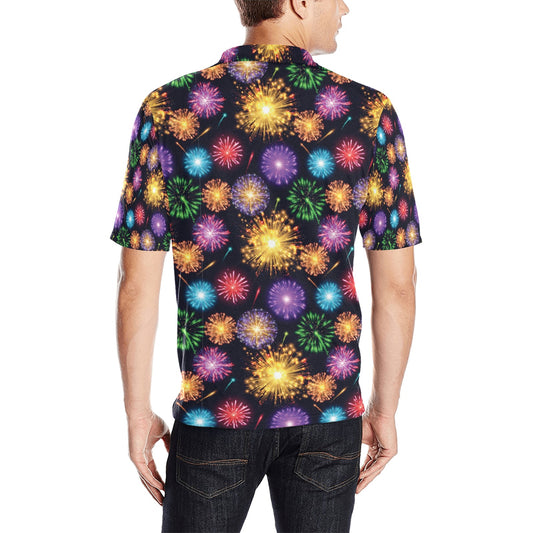 Firework Print Design LKS305 Men Polo Shirt