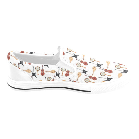 Banjo Print Design LKS403 White Slip Ons Canvas Women's Shoes