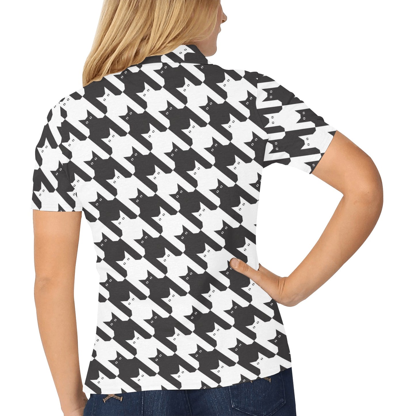 Cat HoundstoothPattern Print Design 01 Women's Polo Shirt