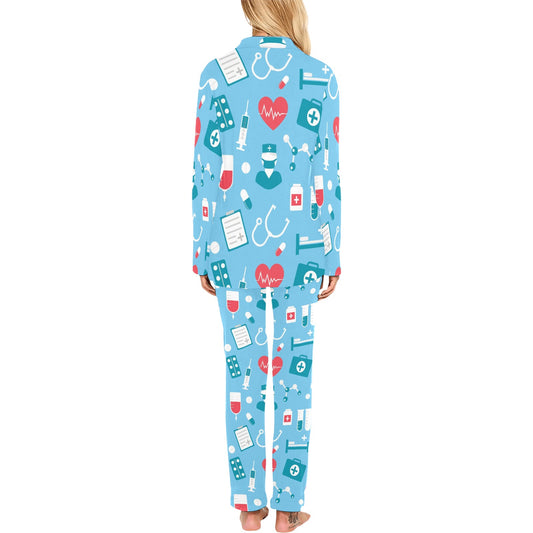 Nurse Pattern Print Design A03 Women's Long Pajama Set