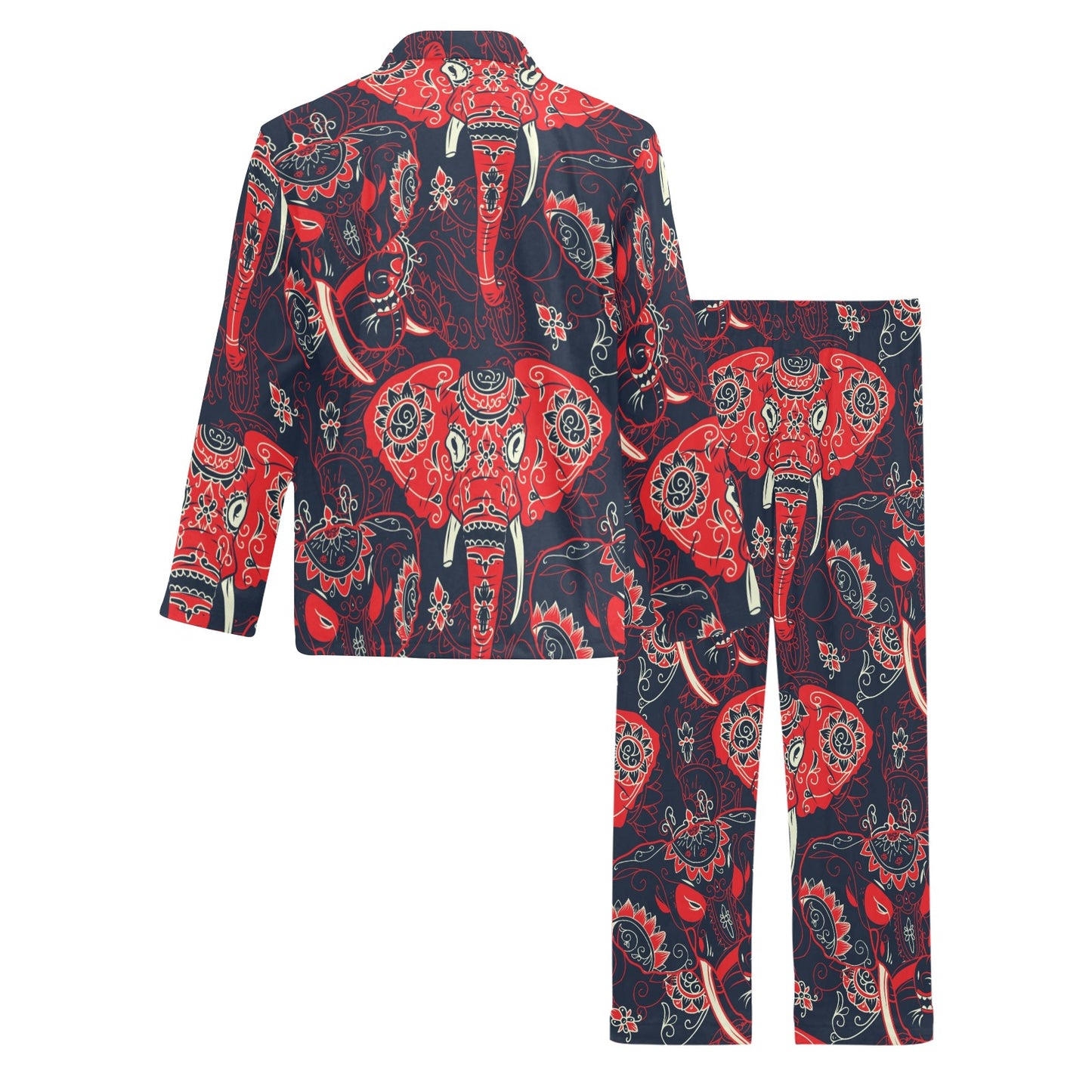 Red Indian Elephant Pattern Men's Long Pajama Set