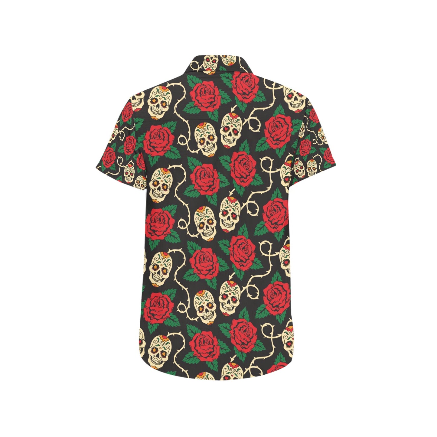 Sugar Skull Red Rose Print Design LKS301 Men Short Sleeve Button Up Shirt