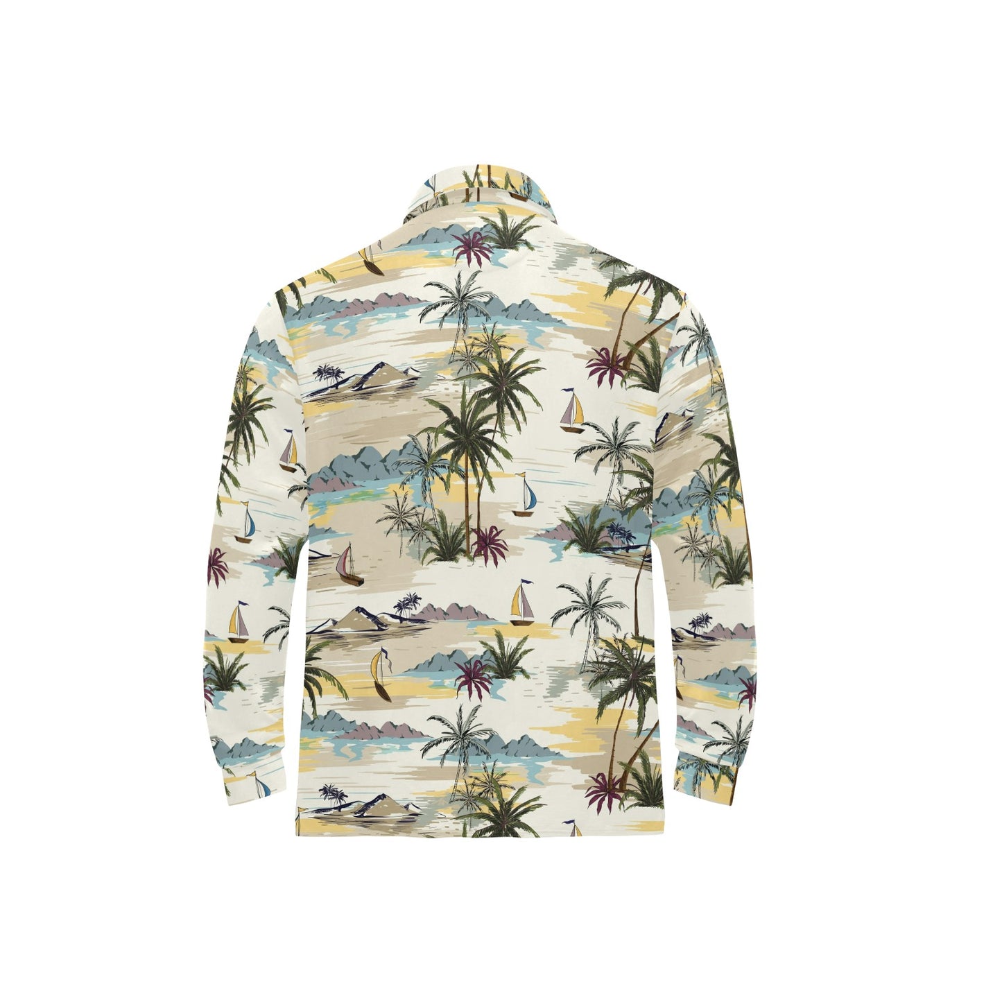 Palm Tree Beach Print Long Sleeve Polo Shirt For Men's