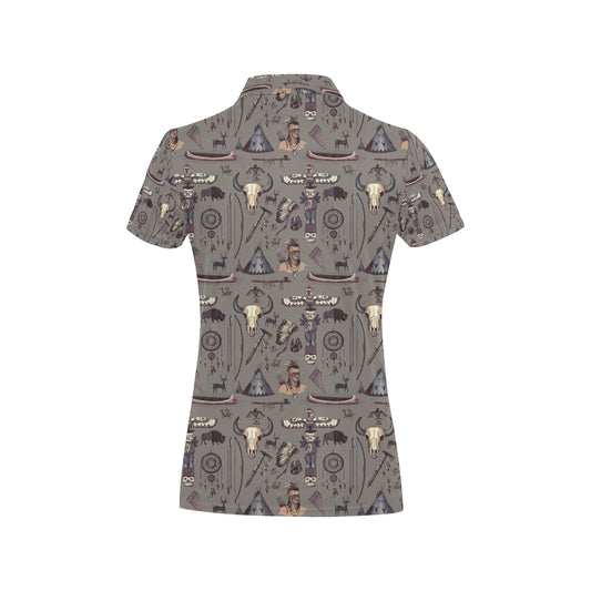 Native Indian life Design Print Women's Polo Shirt