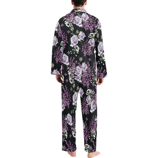 Lilac Pattern Print Design LI04 Men's Long Pajama Set