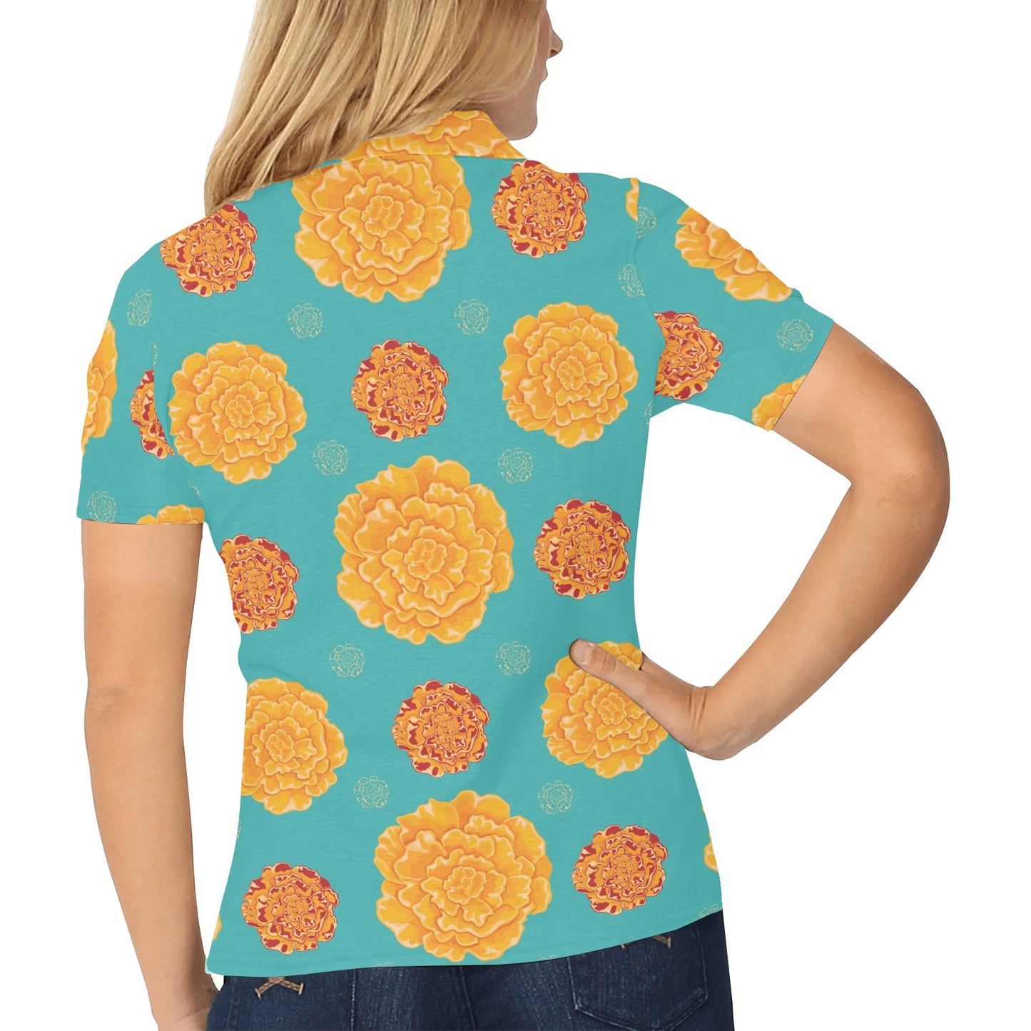 Marigold Pattern Print Design 02 Women's Polo Shirt