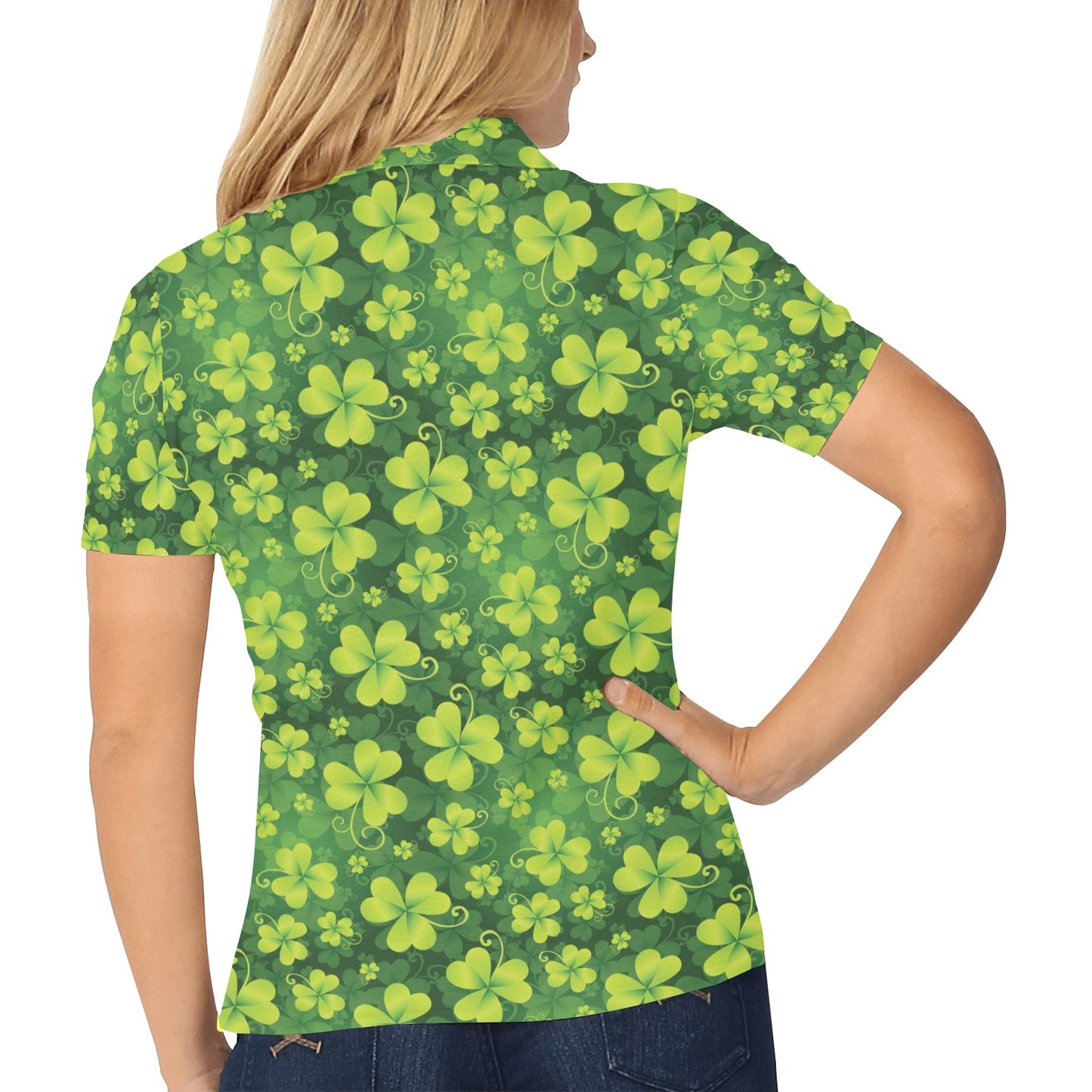 Shamrock Clover Print Women's Polo Shirt