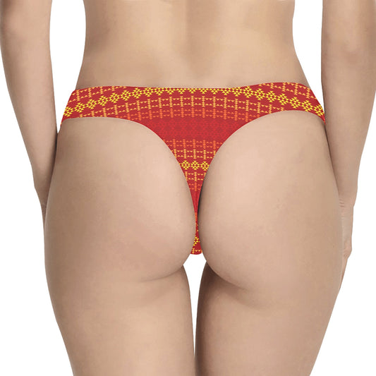 Southwest Red Gold Design Themed Print Women's Thongs