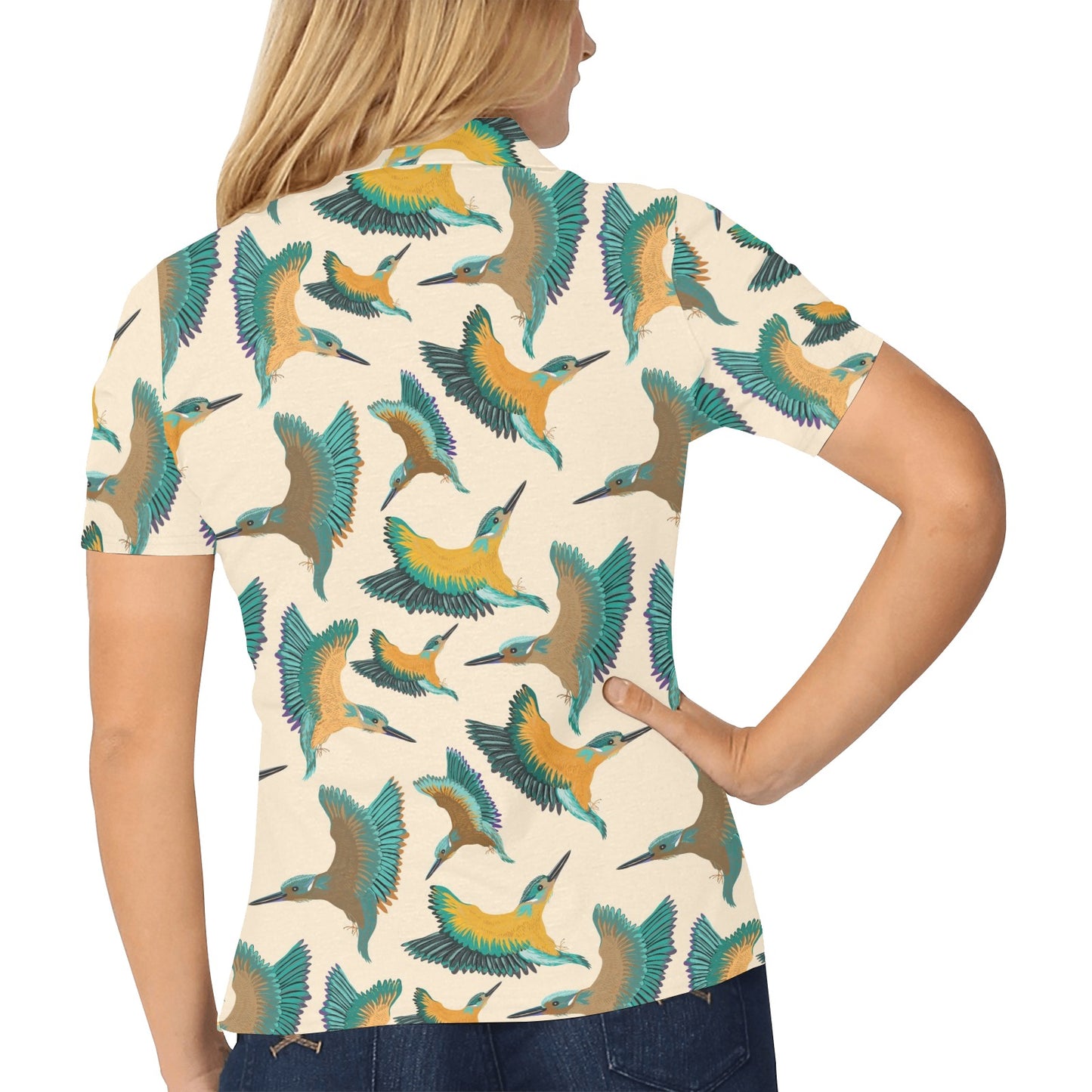 Kingfisher Pattern Print Design 02 Women's Polo Shirt