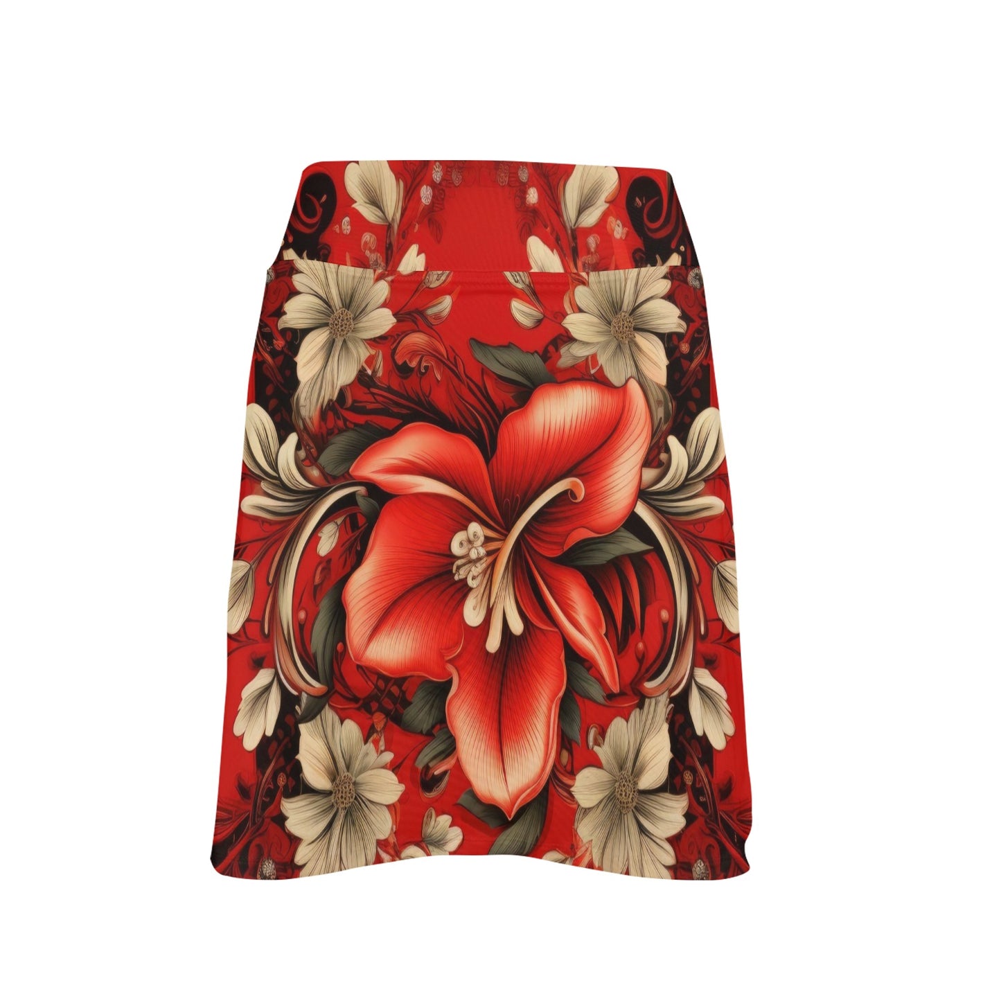 Red Bandana Hibiscus Women's Golf Skirt with Pocket