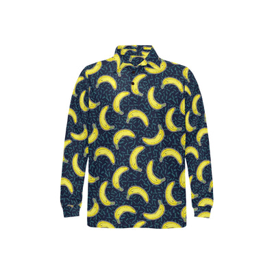 Banana Pattern Print Design BA09 Long Sleeve Polo Shirt For Men's