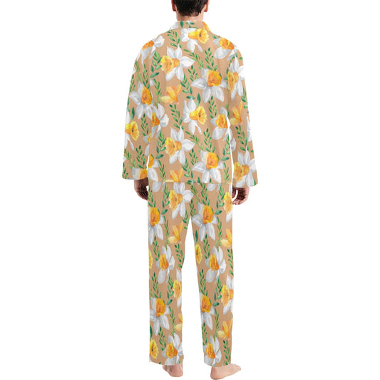 Daffodils Pattern Print Design DF04 Men's Long Pajama Set