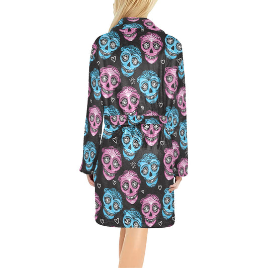 Day of the Dead Skull Print Pattern Women's Fleece Robe