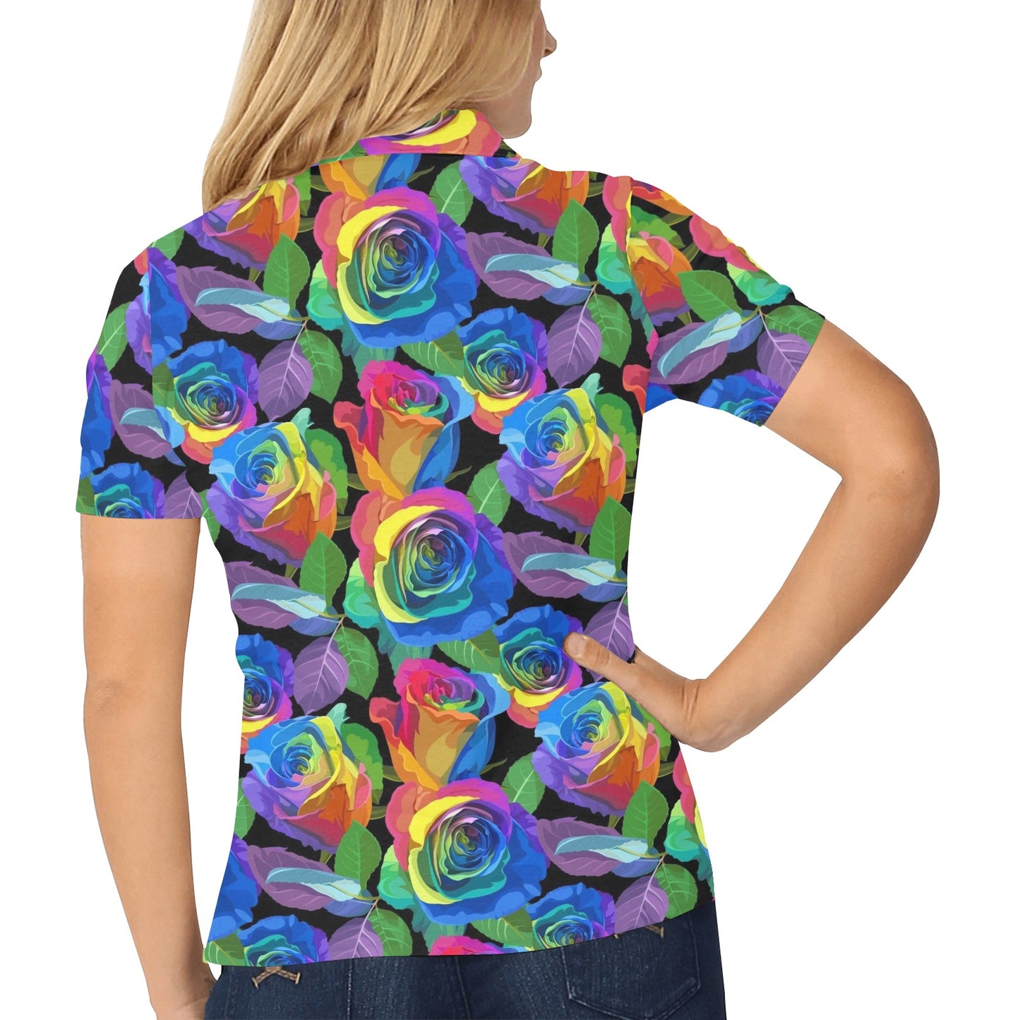 Rose Pattern Print Design RO02 Women's Polo Shirt