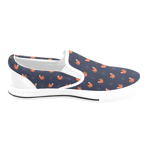 Squirrel Print Design LKS303 White Slip Ons Canvas Women's Shoes