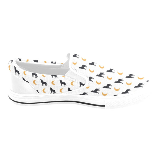 Wolf Moon Print Design LKS302 White Slip Ons Canvas Women's Shoes