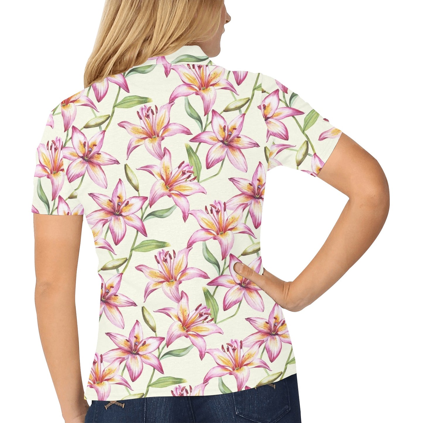 Lily Pattern Print Design LY011 Women's Polo Shirt