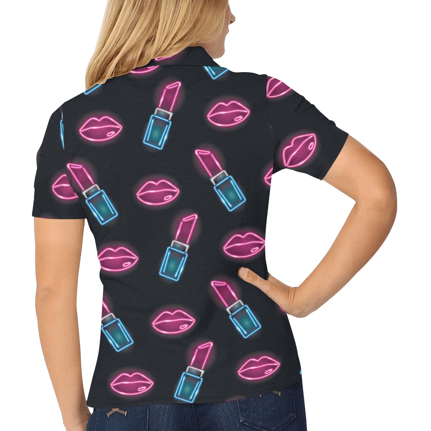 Lip Red Pattern Print Design 02 Women's Polo Shirt