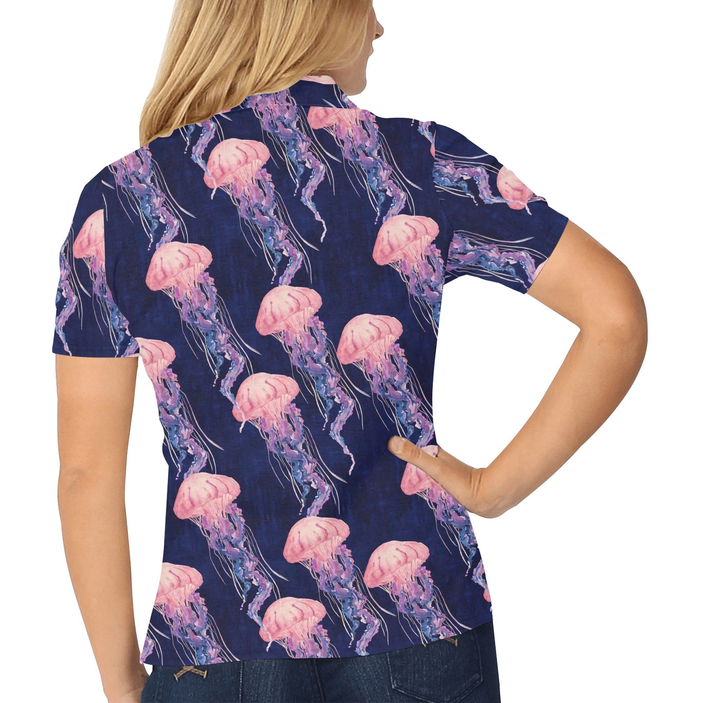 Jellyfish Pattern Print Design 03 Women's Polo Shirt