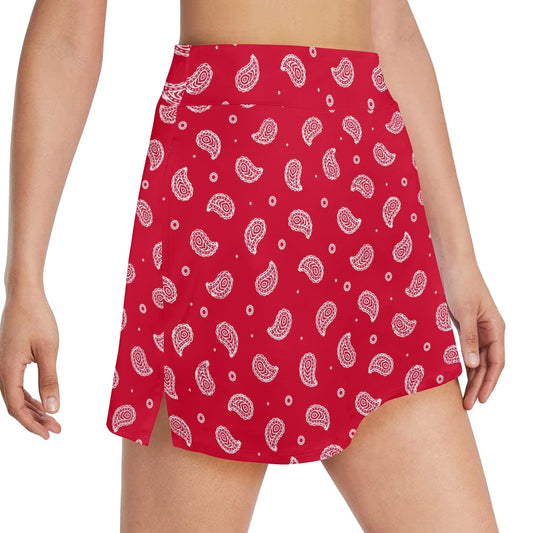 Bandana Red Paisley Print Design LKS305 17" Golf & Pickleball Skort with Pockets