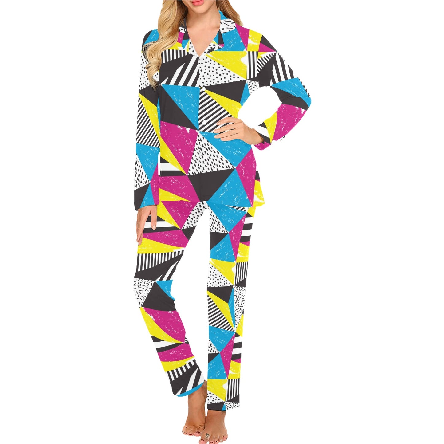 80s Pattern Print Design 2 Women's Long Pajama Set