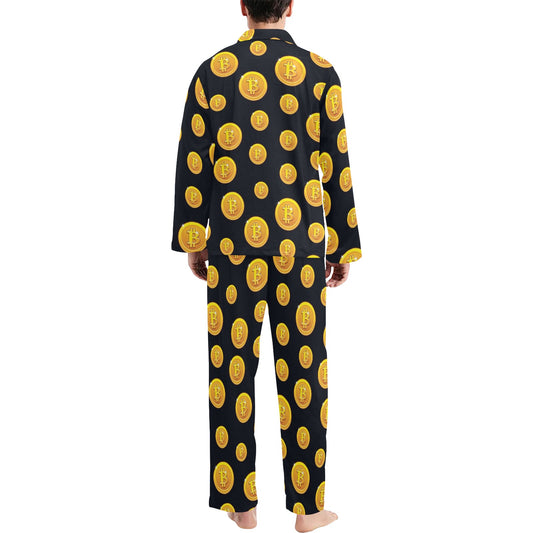 Bitcoin Pattern Print Design DO04 Men's Long Pajama Set
