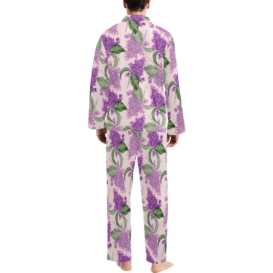 Lilac Pattern Print Design LI02 Men's Long Pajama Set