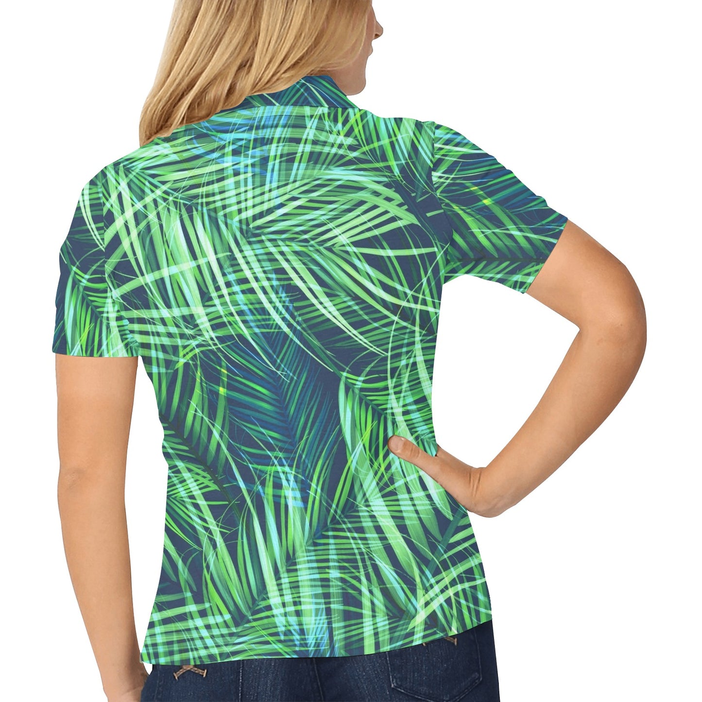 Palm Leaves Pattern Print Design PL02 Women's Polo Shirt