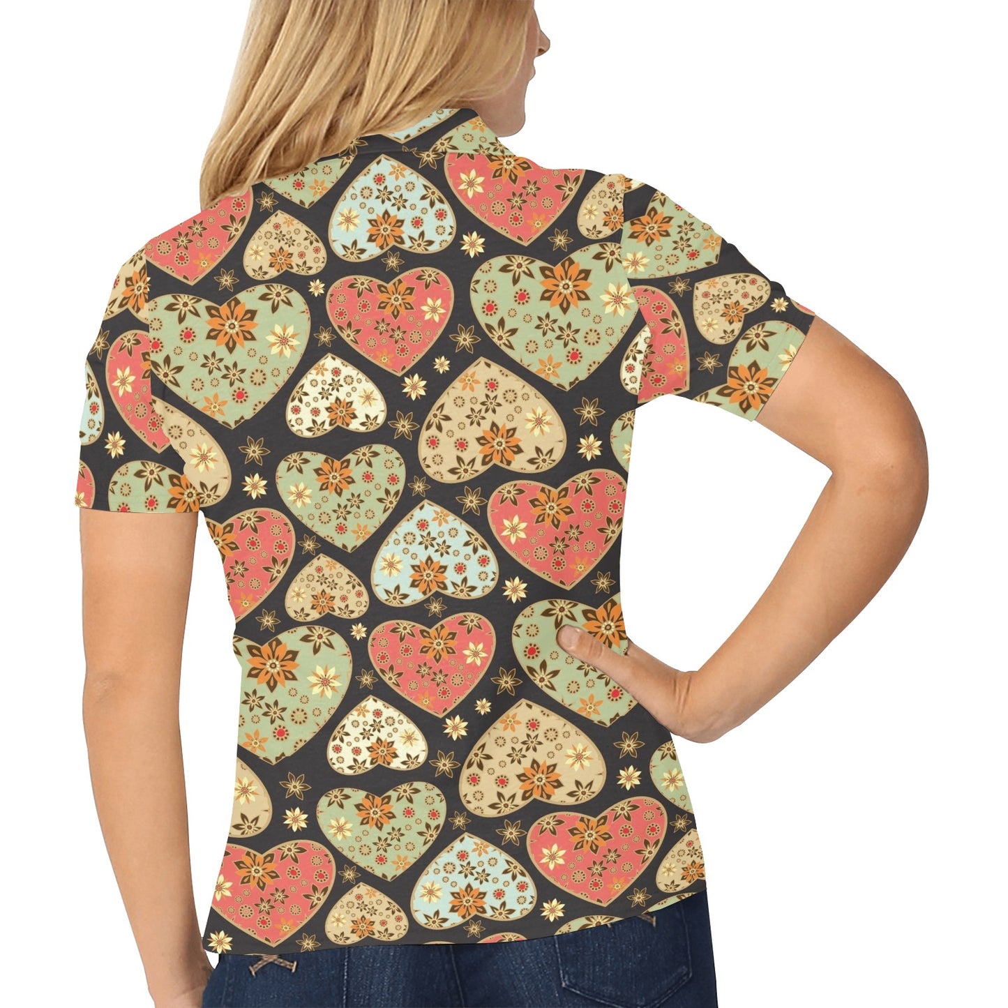 Heart Boho Pattern Print Design HE04 Women's Polo Shirt