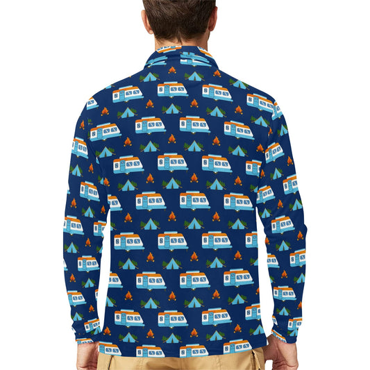 Camper Pattern Camping Themed No 3 Print Long Sleeve Polo Shirt For Men's