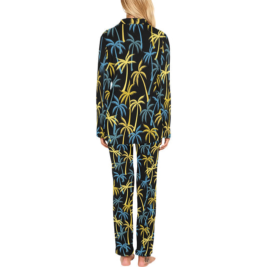 Palm Tree Pattern Women's Long Pajama Set