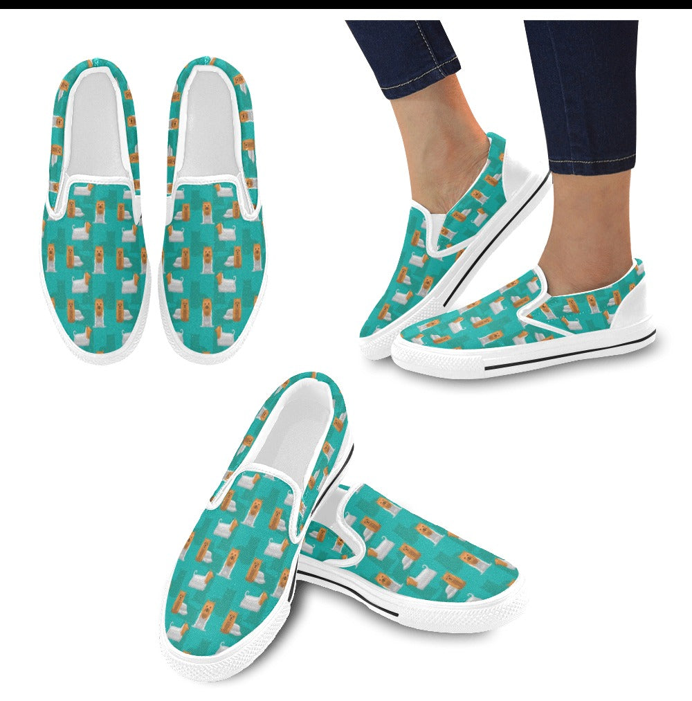 Silky Terriers Print Design LKS301 White Slip Ons Canvas Women's Shoes