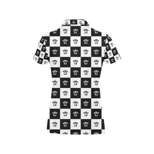 Checkered Flag Crown Pattern Women's Polo Shirt