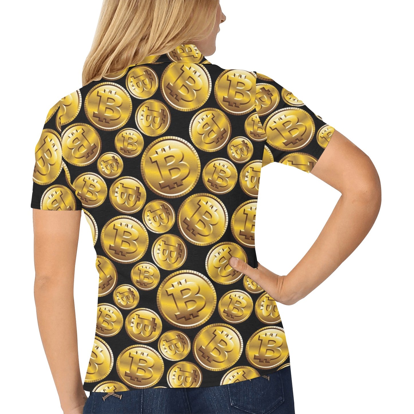 Bitcoin Pattern Print Design DO05 Women's Polo Shirt