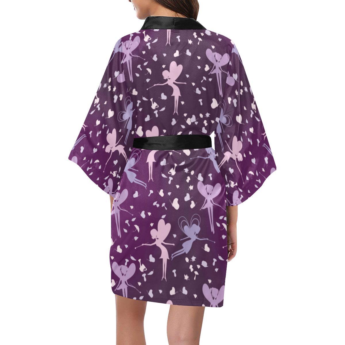 Fairy Pink Print Pattern Women Short Kimono Robe