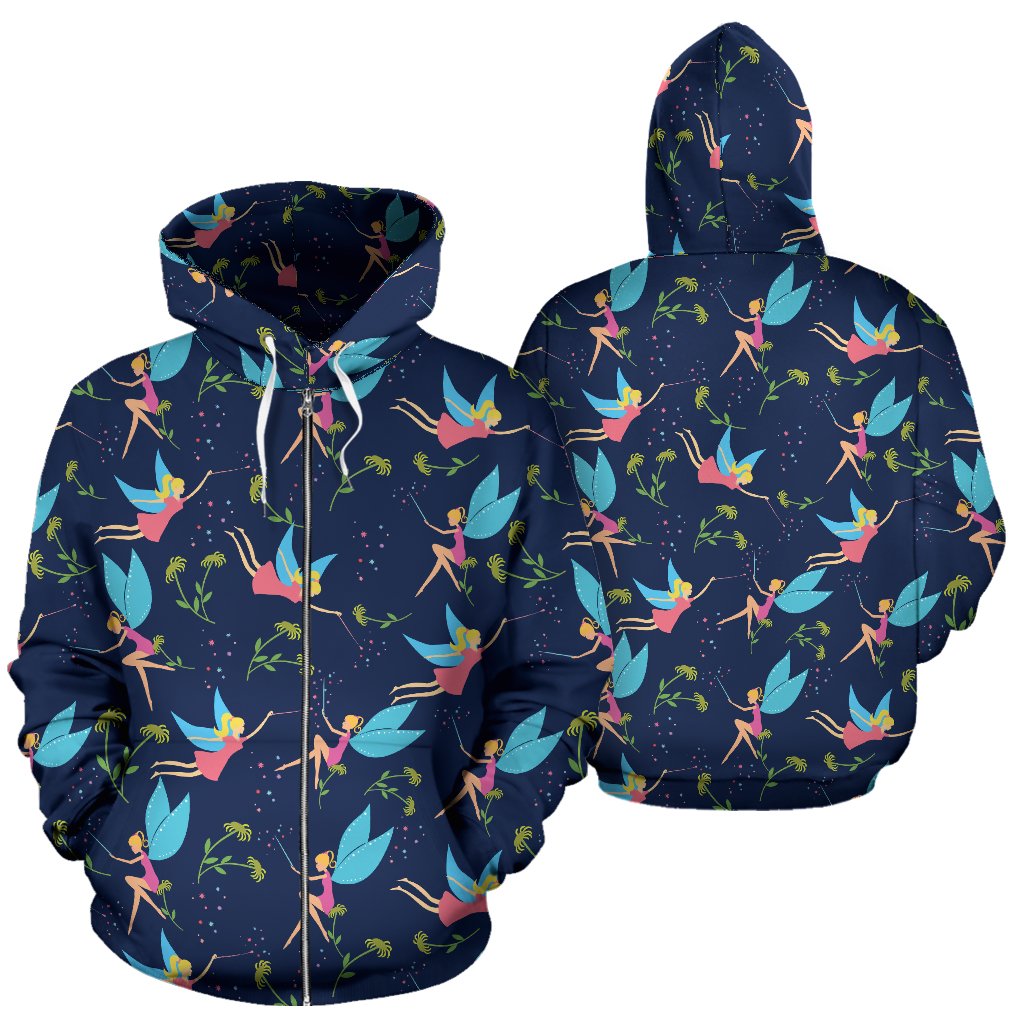 Fairy with Flower Print Pattern Zip Up Hoodie