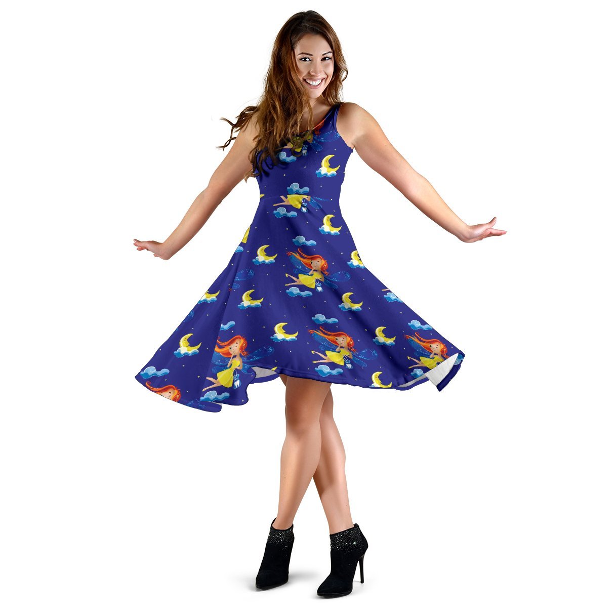 Fairy With Moon Print Pattern Sleeveless Dress