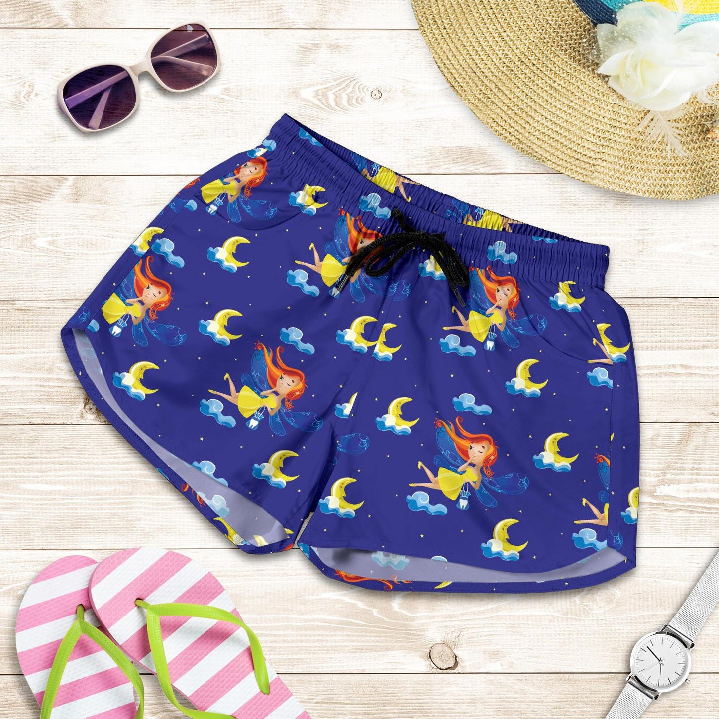 Fairy with Moon Print Pattern Women Shorts-JTAMIGO.COM