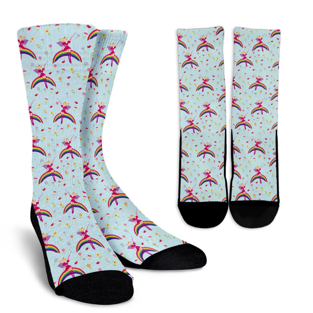 Fairy with Rainbow Print Pattern Crew Socks