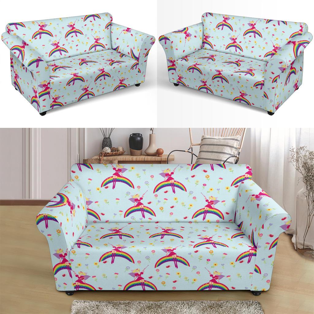 Fairy with Rainbow Print Pattern Loveseat Slipcover-JTAMIGO.COM