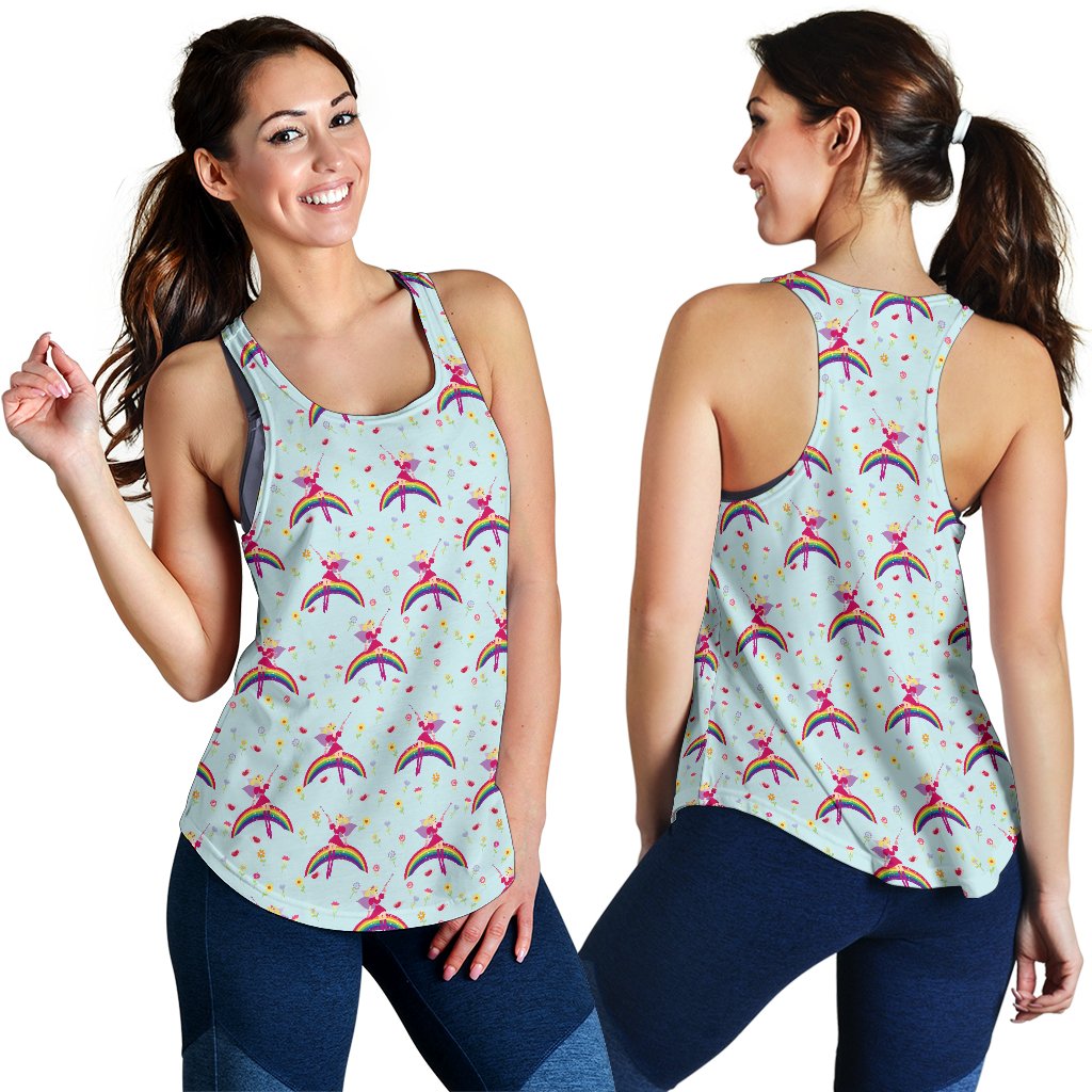 Fairy with Rainbow Print Pattern Women Racerback Tank Top