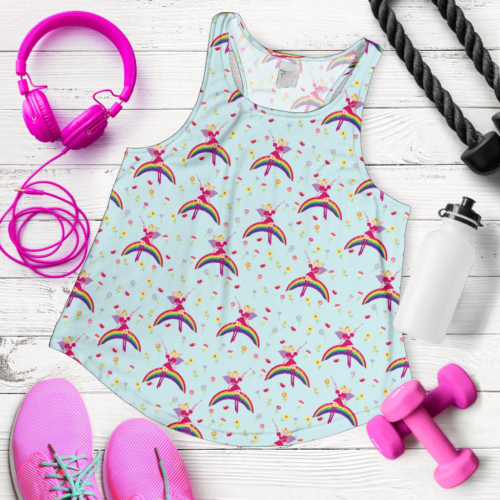 Fairy with Rainbow Print Pattern Women Racerback Tank Top