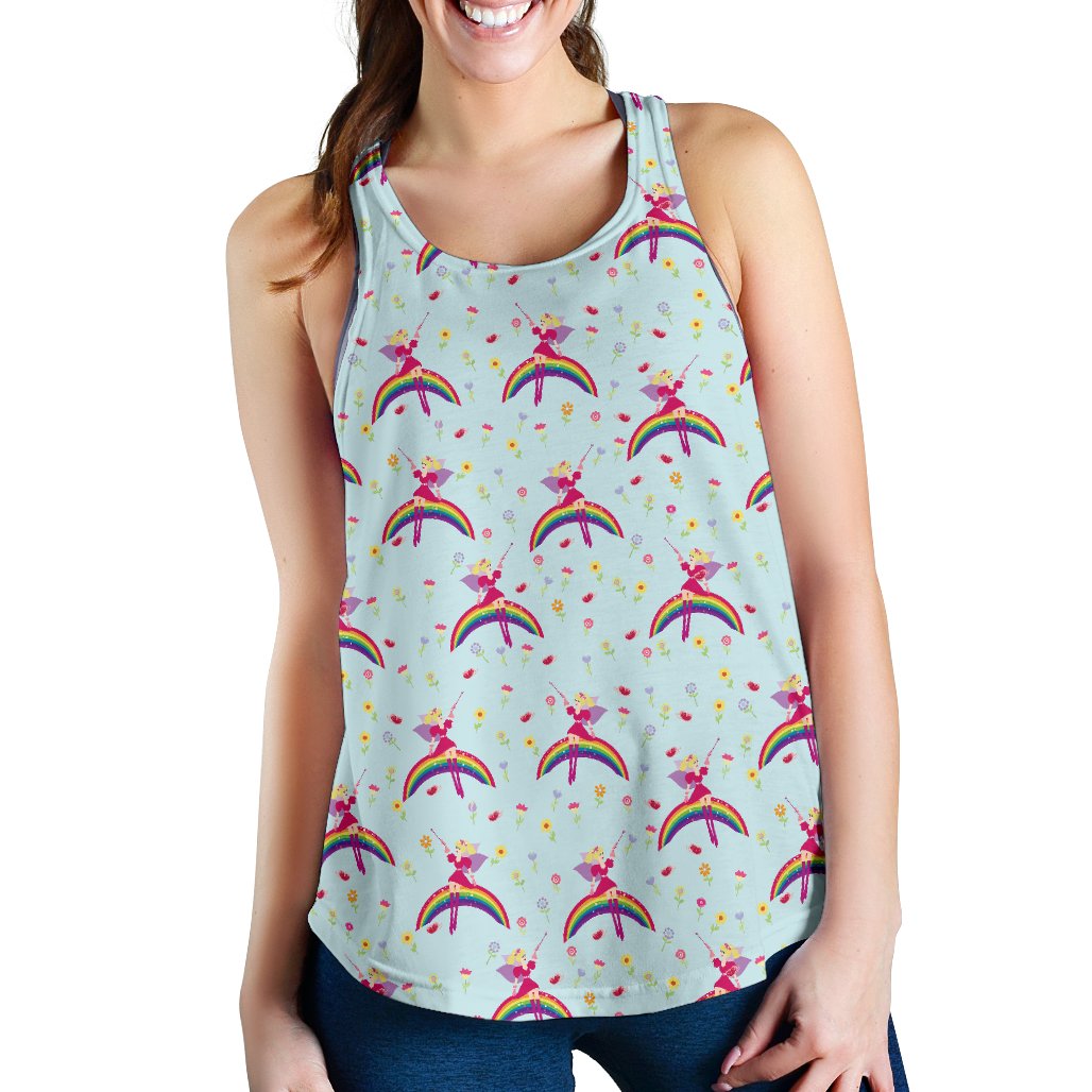 Fairy with Rainbow Print Pattern Women Racerback Tank Top