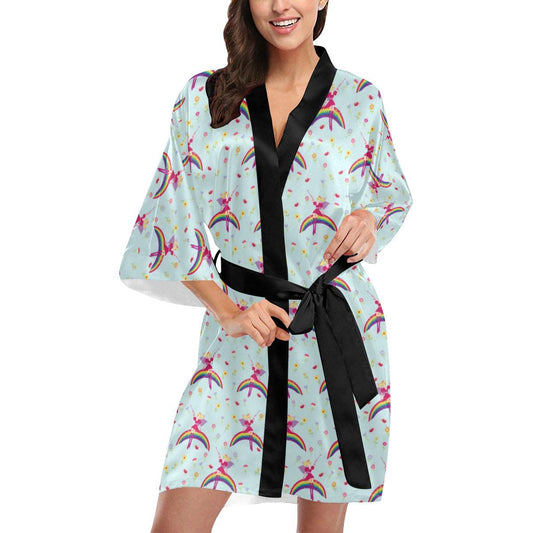 Fairy with Rainbow Print Pattern Women Short Kimono Robe