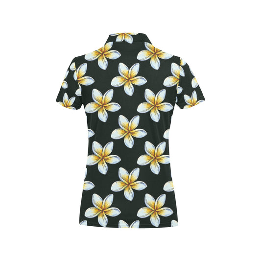 White Plumeria Pattern Print Design PM022 Women's Polo Shirt