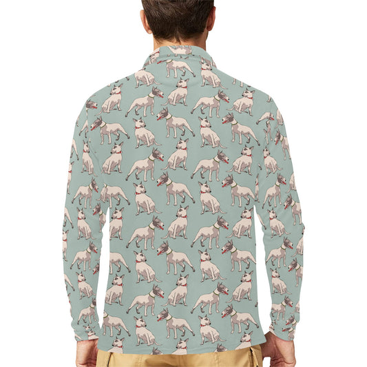 Bull Terrier Cute Print Pattern Long Sleeve Polo Shirt For Men's