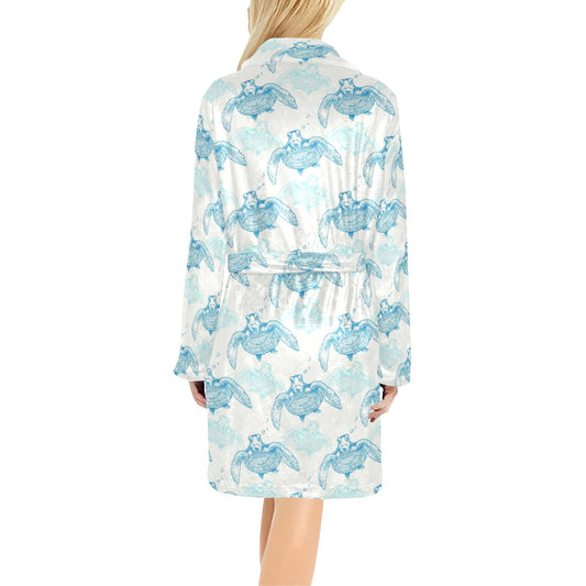 Sea Turtle Pattern Print Design T01 Women's Fleece Robe