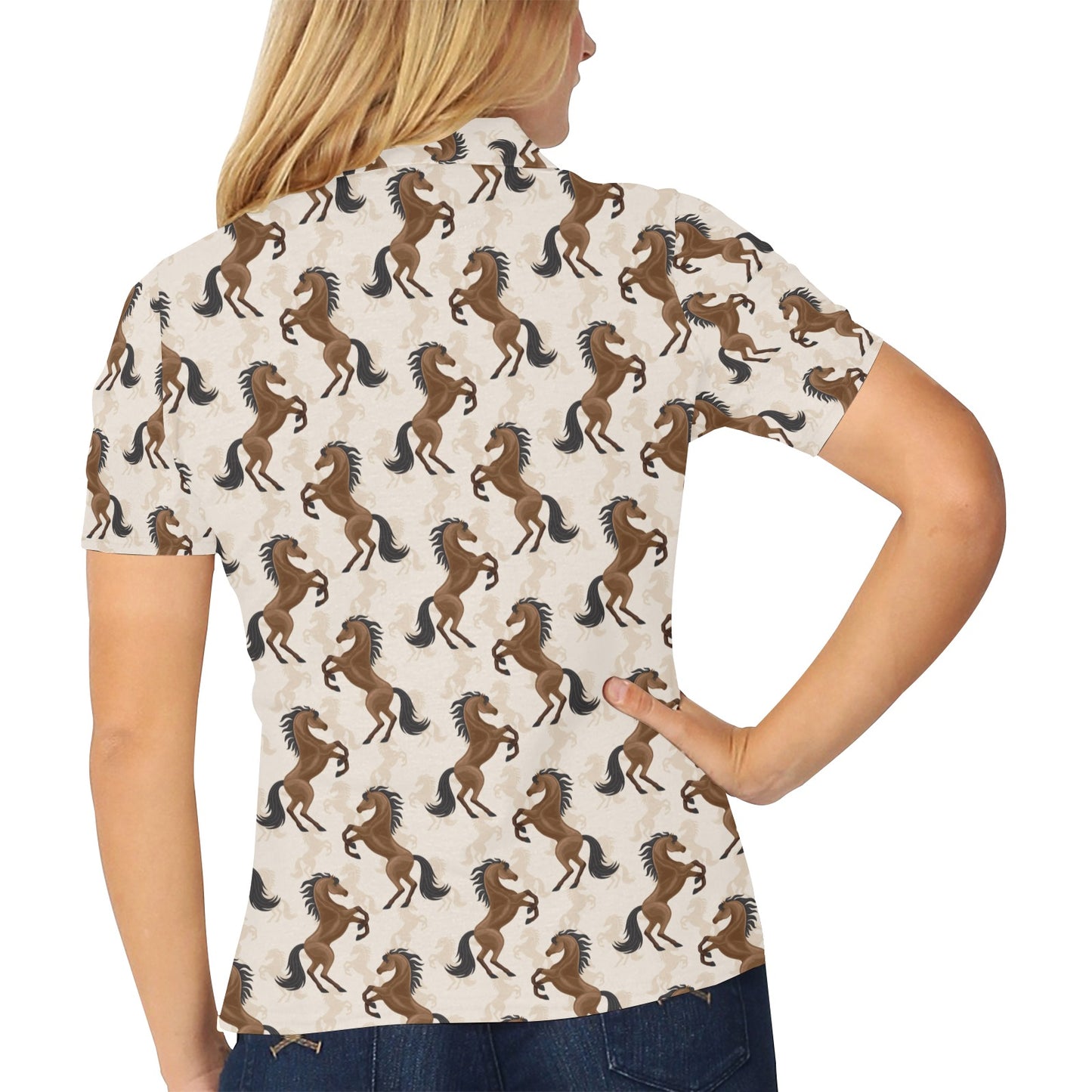Horse Print Design LKS308 Women's Polo Shirt